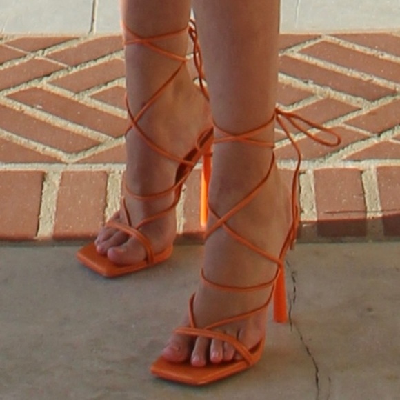Forever 21 Lace Up Orange Heel - Picture 3 of 3